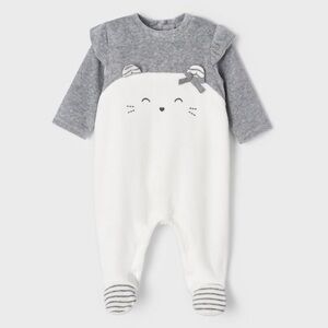 Size 1-2 months Mayoral Gray and White Animal Face Footie